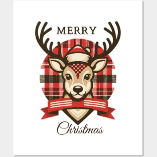 plaid christmas Reindeer Posters and Art